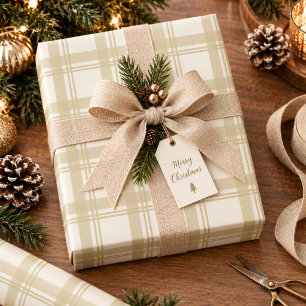 Creme-goldene neutrale Tartan-Karo-Weihnachtsdekor Geschenkpapier