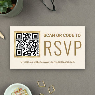 Creme-Goldfolie QR-Code RSVP Hochzeits-Website Begleitkarte