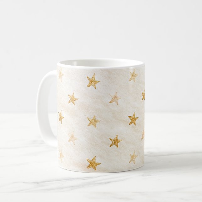 Creme Goldsterne Kaffeetasse (Vorderseite Links)