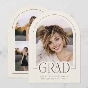 Creme-Graue moderne Fotocollage-Abschlussankündigu Einladung