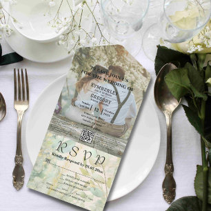 Creme Green Eucalyptus Botanischer QR-Code All In One Einladung