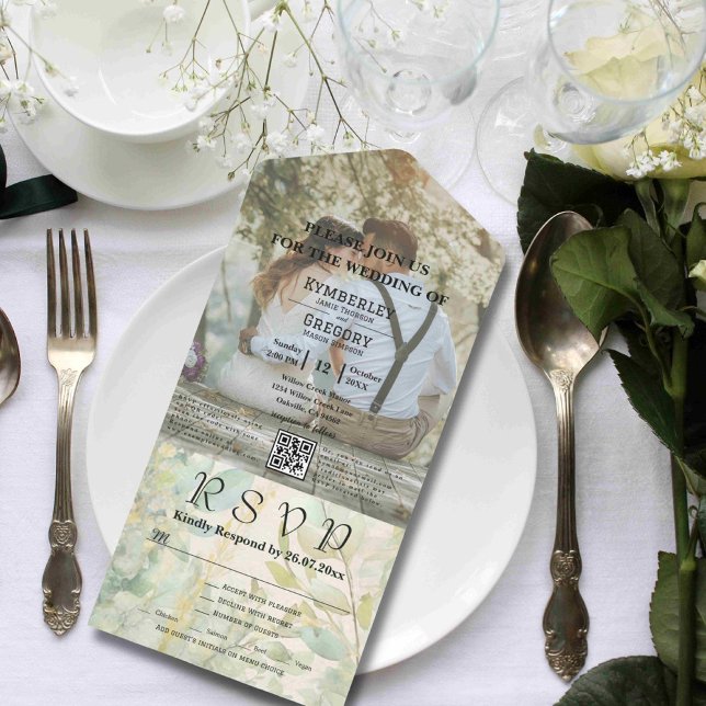 Creme Green Eucalyptus Botanischer QR-Code All In One Einladung (Von Creator hochgeladen)