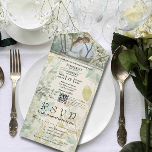Creme Green Eucalyptus Botanischer QR-Code All In One Einladung