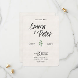 Creme Green Leafe Modern Save the Date Card