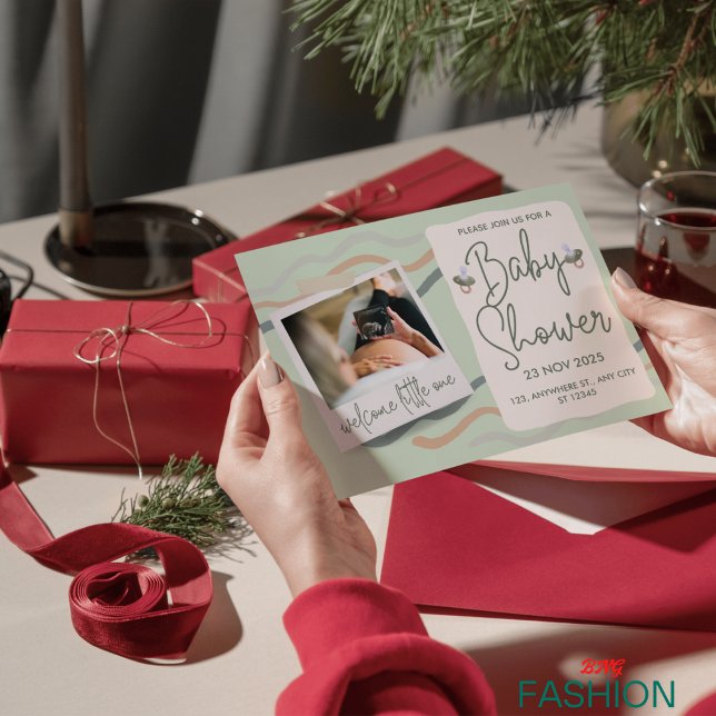 Creme & Green Niedlich Watercolor Classic Babydusc Einladung (Von Creator hochgeladen)