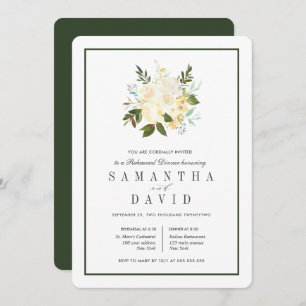 Creme + Grün Bio Hochzeit Probe Dinner Einladung