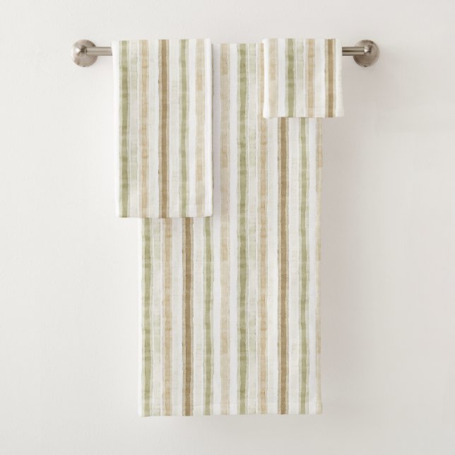 Creme Grün Braun Streifen  Badhandtuch Set (Insitu)