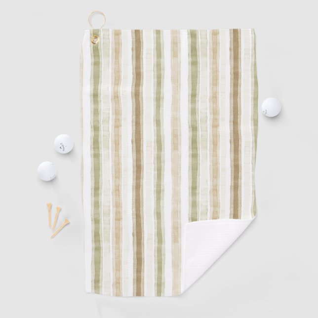 Creme Grün Braun Streifen  Golfhandtuch (Insitu)