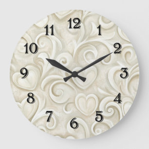 Creme-Herz-Wirbel Große Wanduhr