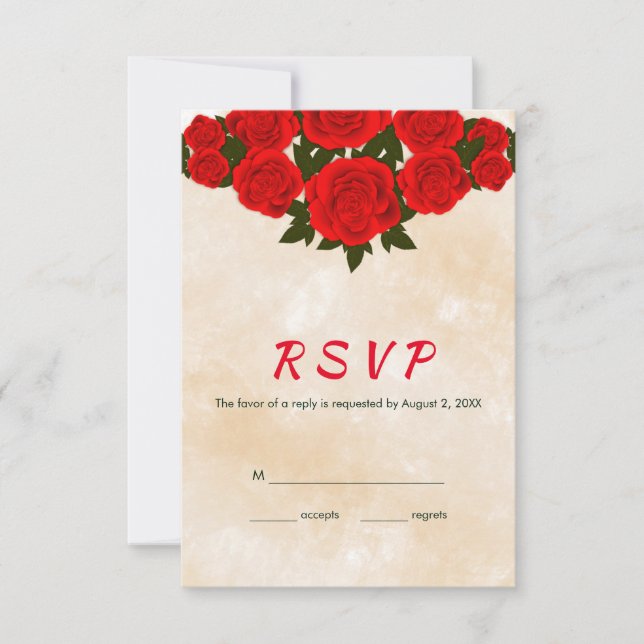 Creme-Hintergrund und Rote Rosen RSVP Karte (Vorderseite)