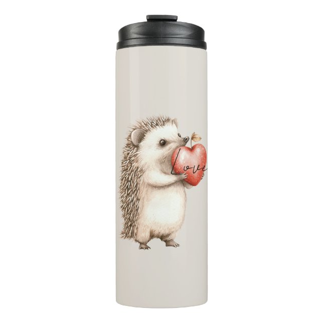 Creme-Igel-Herz-Liebe Thermosbecher (Vorderseite)