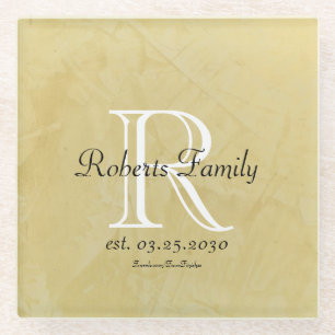 Creme Imitate Leather Monogram Jubiläum Glasuntersetzer