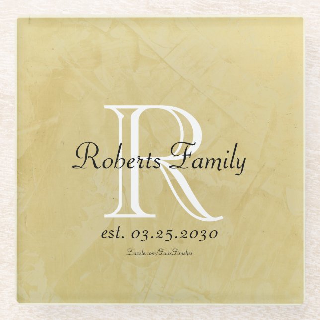 Creme Imitate Leather Monogram Jubiläum Glasuntersetzer (Vorderseite)