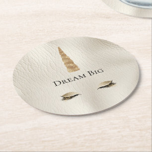 Creme Imitats Leather Gold Sparkle Glam Einhorn Runder Pappuntersetzer