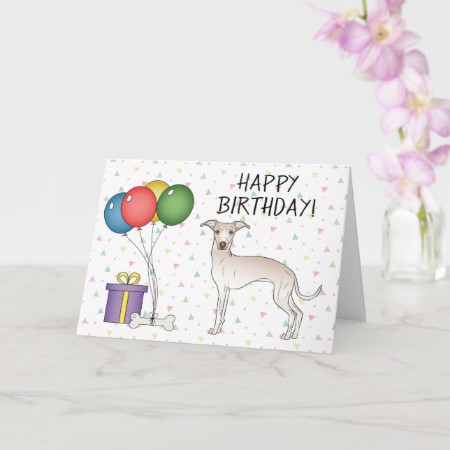 Creme Italian Greyhound Cartoon Hund Happy Birthda Karte (Orchidee)