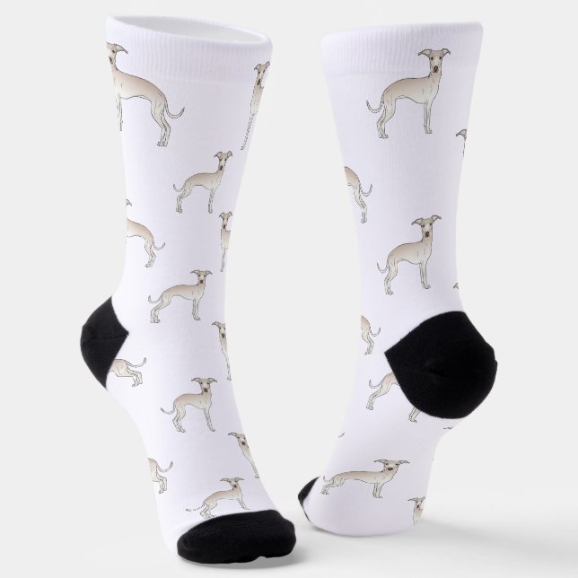 Creme Italian Greyhound Niedlich Cartoon Dog Muste Socken (Gewinkelt)