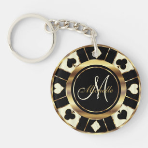 Creme Ivory Poker Chip Design - Monogramm Schlüsselanhänger