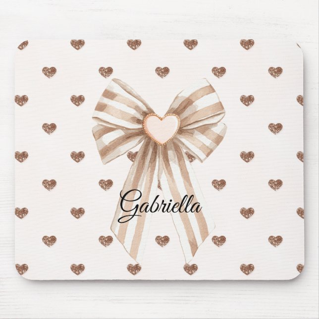 Creme-Kakaoband Rosa Glitzerherzen Mousepad (Vorne)