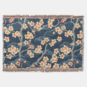Creme Korallen-Sakura-Navy-Blumenmuster Decke