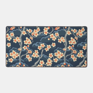 Creme Korallen-Sakura-Navy-Blumenmuster Schreibtischunterlage