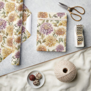 Creme Lavendel Gelbe Blumen Geburtstag Geschenkpapier