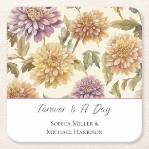 Creme-Lavendel-Gelbe-Pfirsich-Blumen-Hochzeit Rechteckiger Pappuntersetzer