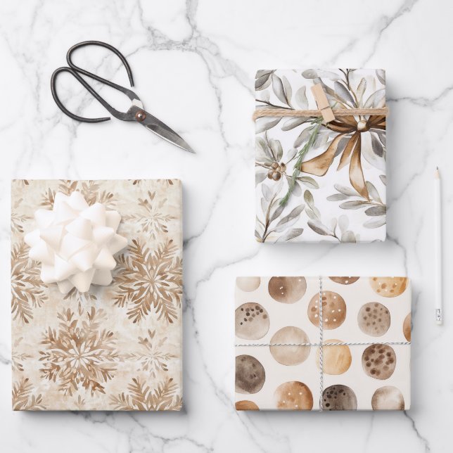 Creme Lebkuchen Weihnachtsbögen Schneeflocken Geschenkpapier Set (Vorderseite)