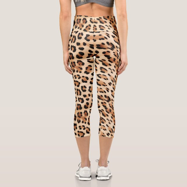 Creme Leopard Animal Print Capri Leggings (Rückseite)