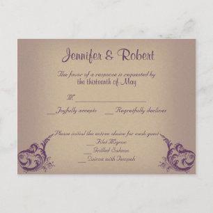 Creme-lila-antike Schriftrolle, elegante RSVP-Post Einladungspostkarte