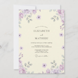 Creme-Lila-Wildblumen-Hochzeit Einladung