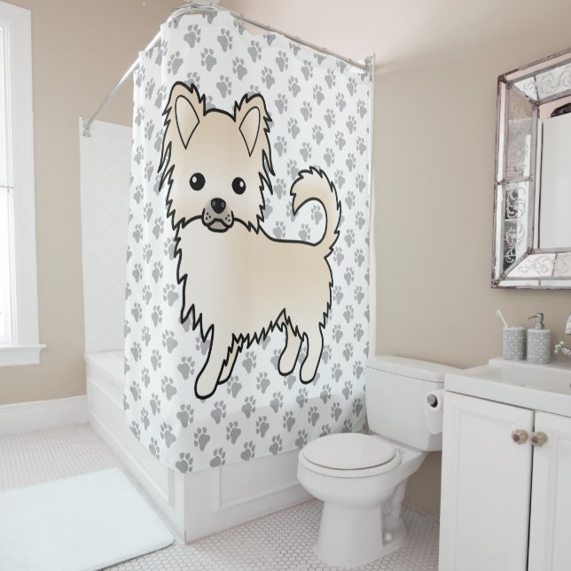 Creme Long Coat Chihuahua Cartoon Dog & Paws Duschvorhang (Beispiel)