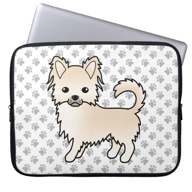 Creme Long Coat Chihuahua Cartoon Dog & Paws Laptopschutzhülle (Vorderseite)