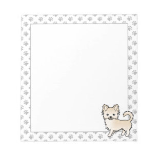 Creme Long Coat Chihuahua Cartoon Dog & Paws Notizblock