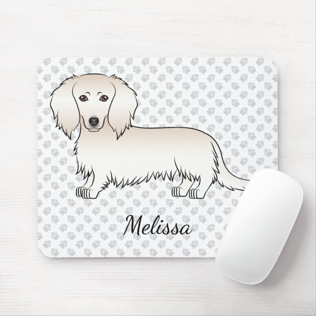 Creme Long Hair Dackel Niedlich Cartoon Dog & Name Mousepad (Mit Mouse)