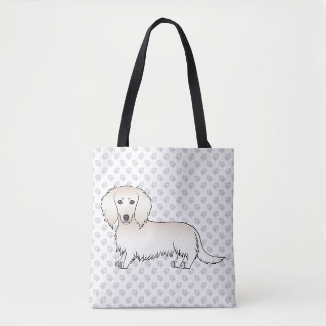 Creme Long Hair Dackel Niedlich Cartoon Dog & Paws (Vorderseite)
