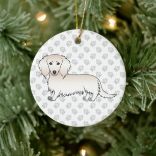 Creme Long Hair Dackel Niedlich Cartoon Dog & Text Keramik Ornament