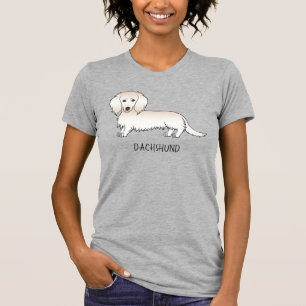 Creme Long Hair Dackel Niedlich Cartoon Dog & Text T-Shirt