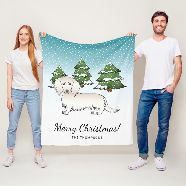 Creme Long Hair Dackel Niedlich Hund - Winterwald Fleecedecke (Beispiel)