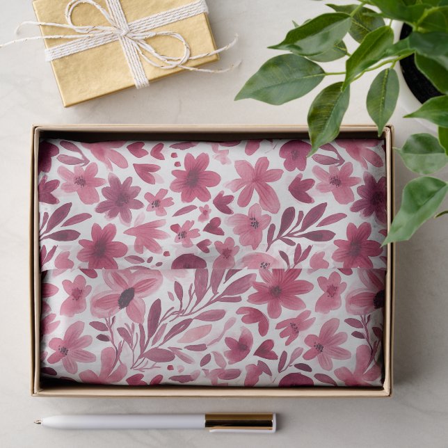 Creme Mädchenhaft Rosa Rote Blumen Herzen Geburtst Seidenpapier (Geschenk)