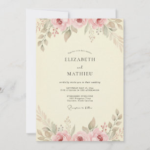 Creme-Malven-Blatt-Hochzeit Einladung