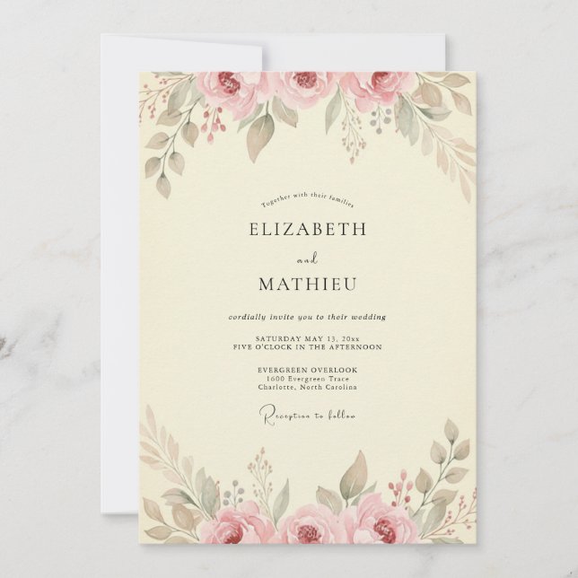 Creme-Malven-Blatt-Hochzeit Einladung (Vorderseite)