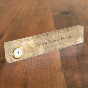 Creme-Marmor-Schreibtisch-Namensschild mit Uhr Namensplakette