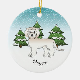 Creme Mini Goldendoodle - Winterwald & Name Keramik Ornament