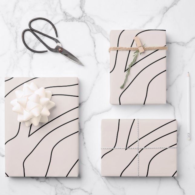 Creme Minimal Abstrakte Linien Geschenkpapier Set (Vorderseite)