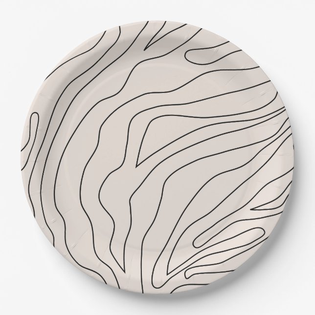 Creme Minimal Abstrakte Linien Pappteller (Vorderseite)