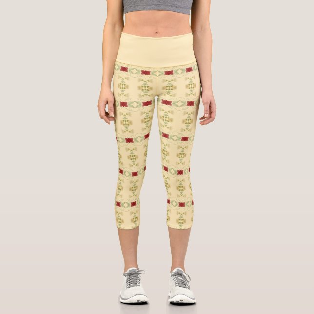 Creme mit Blumenmuster Capri Leggings (Vorderseite)