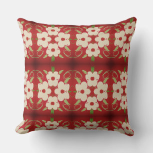 Creme mit Cranberry Rot Floral Kissen