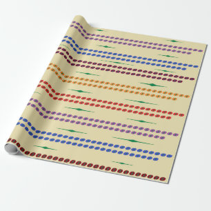 Creme mit gestrichelten Linien in rot-blauem Pflau Geschenkpapier
