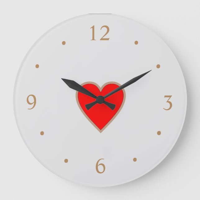 Creme mit rotem Herzzentrum>Valentintagsuhren Große Wanduhr (Vorderseite)