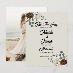 Creme Mocha Modern Floral Save the Date Einladung